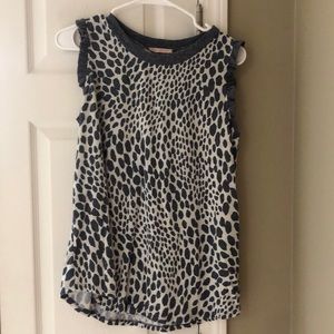 Denim blue and white tank top with leopard print